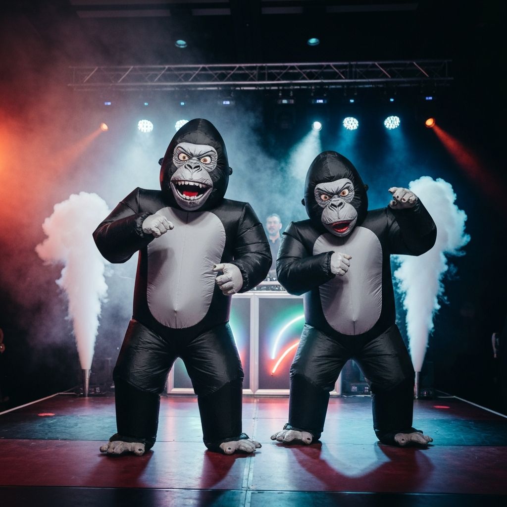 Two gorillas at a corporate event